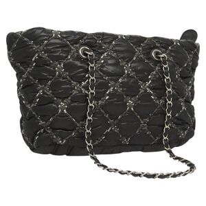 Chanel Tweed On Stitch Zip Tote Quilted Nylon Black Nylon Shoulder Bag Bag